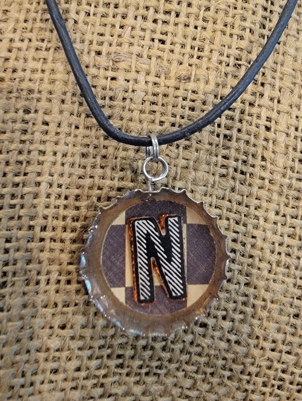 Initial 'N' Black Halloween Bottle Cap Pendant Necklace